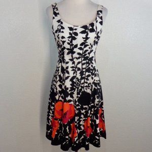 Nine West Dress Sexy Black White Red Floral Corset Look Bodice Fit Flare Party 4